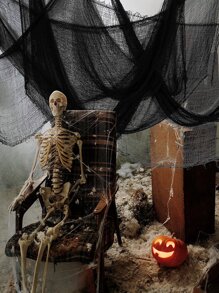 1PC Vải Halloween rùng rợn, Vải ma quái, Vải dệt mạng nhện co giãn Halloween, Vật dụng trang trí nền tiệc gia đình bạn bè Halloween, Vải gạc rùng rợn màu tối, Vải lò sưởi Halloween, Giáng sinh - màu đen - Xem 1