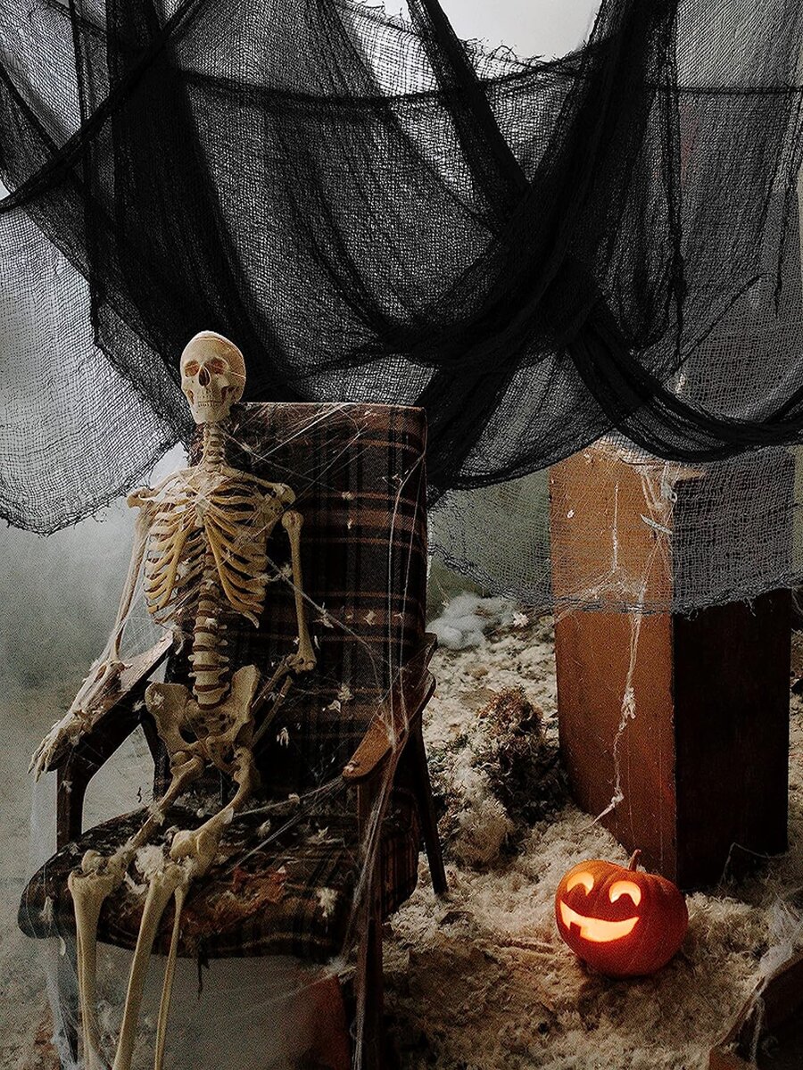 1PC Vải Halloween rùng rợn, Vải ma quái, Vải dệt mạng nhện co giãn Halloween, Vật dụng trang trí nền tiệc gia đình bạn bè Halloween, Vải gạc rùng rợn màu tối, Vải lò sưởi Halloween, Giáng sinh - màu đen - Xem 1