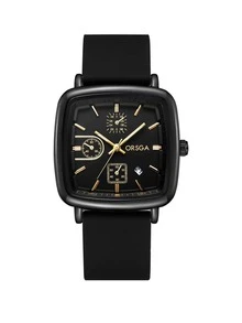 ORSGA Reloj de pulsera de moda ligero lujoso elegante PU con tira cuarzo impermeable de mujeres Reloj - Negro - Ver 1