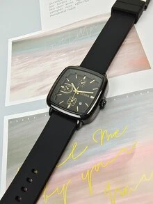 ORSGA Reloj de pulsera de moda ligero lujoso elegante PU con tira cuarzo impermeable de mujeres Reloj - Negro - Ver 3