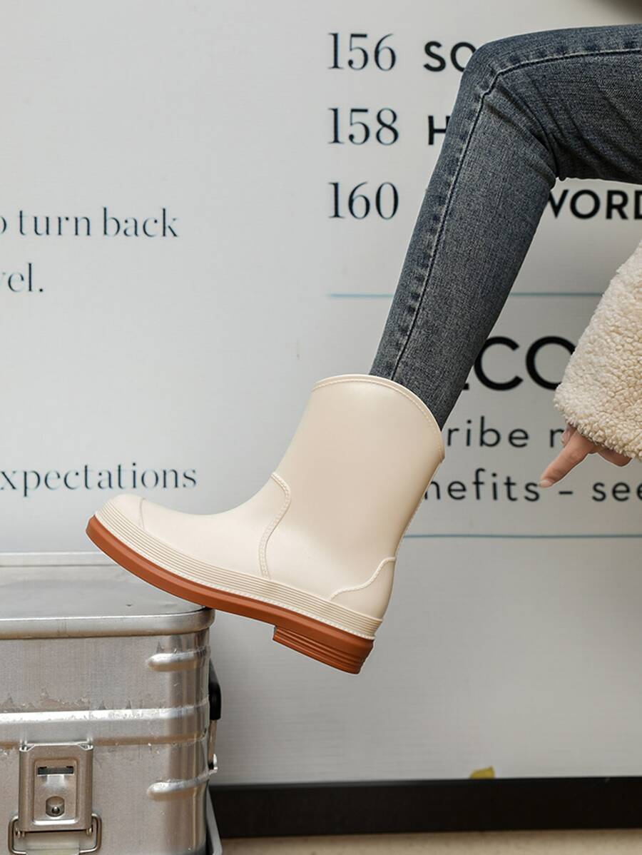 時尚冬天女性套鞋,女性鞋,防水和工作雨鞋,涉水鞋 - 杏色 - 查看 1