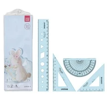 20cm Ruler Set For Student Drawing, Including Triangle Ruler, Protractor And Multiple Scaled Rulers - Blue - View 2