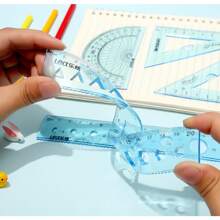 20cm Ruler Set For Student Drawing, Including Triangle Ruler, Protractor And Multiple Scaled Rulers - Blue - View 5