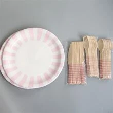 16入組粉色的紙,16入組木頭,16入組木頭勺子,16入組木頭叉子 - 粉色 - 查看 1