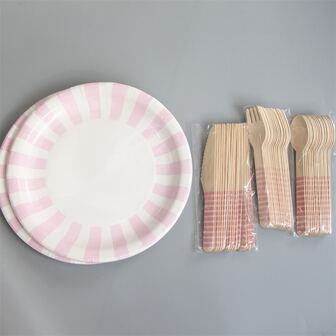 16 piezas rosado papel , 16 piezas de madera , 16 piezas de madera Cucharas , 16 piezas de madera Tenedores
