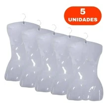 05 Cabide Collant Busto Manequim Pvc Feminino Transparente - Branco - Visão 1