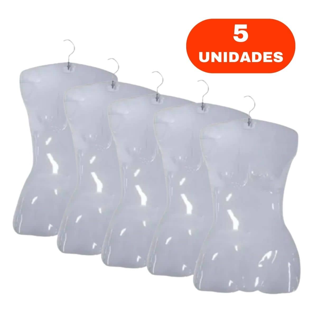 05 Cabide Collant Busto Manequim Pvc Feminino Transparente - Branco - Visão 1