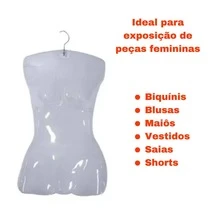 05 Cabide Collant Busto Manequim Pvc Feminino Transparente - Branco - Visão 3
