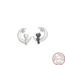 1對s925純銀女士耳環,時尚可愛的珠寶,貓形耳釘,適合日常飾品,完美作為節日或周年紀念日給女士、女朋友和妻子的禮物 - 銀色 - 查看 4