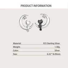 1對s925純銀女士耳環,時尚可愛的珠寶,貓形耳釘,適合日常飾品,完美作為節日或周年紀念日給女士、女朋友和妻子的禮物 - 銀色 - 查看 5