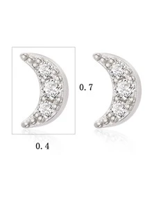 1雙S925銀月亮&耀眼氧化鋯耳朵骨耳釘極簡風格首飾類,合適的適用於日常穿著女性 - 銀色 - 查看 5