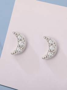 1雙S925銀月亮&耀眼氧化鋯耳朵骨耳釘極簡風格首飾類,合適的適用於日常穿著女性 - 銀色 - 查看 3