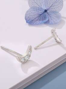 1雙S925銀月亮&耀眼氧化鋯耳朵骨耳釘極簡風格首飾類,合適的適用於日常穿著女性 - 銀色 - 查看 4