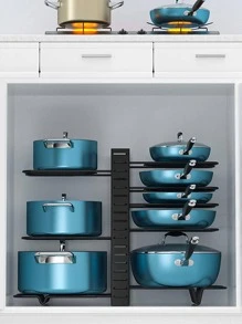Pots and Pans Organizer, 8 Tier with 3 DIY Methods, Adjustable Rack for Cabinet, Kitchen Organization, Storage and for Pot Lid - 黑色 - 查看 3