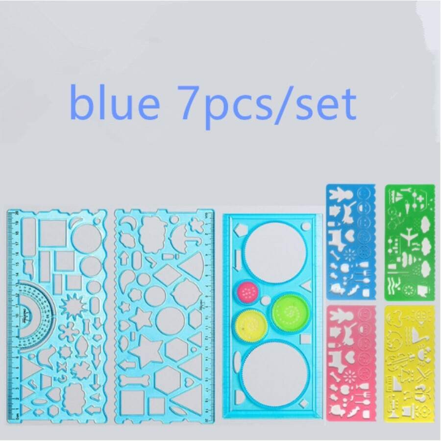 适用于小学生的多功能几何绘图尺套装，采用创意可更换设计，尺子 - 藍色 - 查看 1