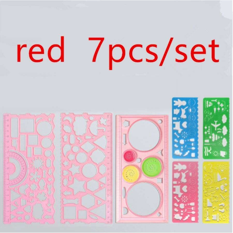 Multifunctional Student Ruler Set, Including Geometric Ruler And Drawing Ruler, Perfect For Painting And Drawing,Rulers - Red - View 1