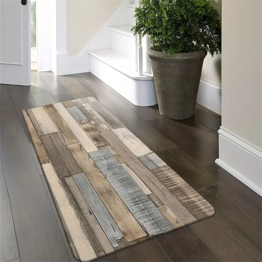 1 件装门垫、入口地毯、浴室垫、木纹水晶天鹅绒地毯、长地垫、防滑厨房垫、耐用防尘地毯 - 彩色 - 查看 1