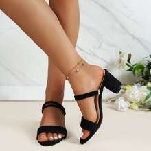 2023 Summer New Arrival Fashionable High Heel Sandals For Women, Comfortable Chunky Heel, Two-way Wear - Black - View 3