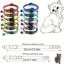 12入組反光貓項圈帶鈴鐺,可調節可分離貓項圈帶鈴鐺和安全扣飾 - 彩色 - 查看 8
