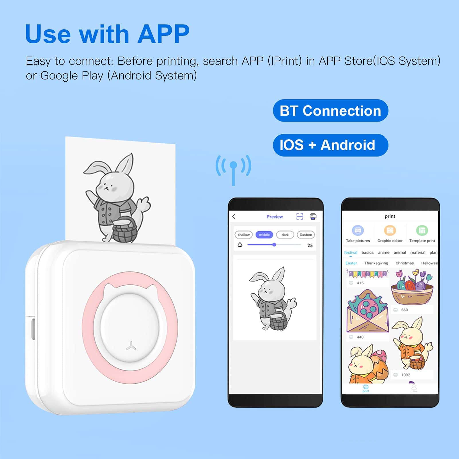 Mini Photo Printer Compatible With IPhone/Android,1000mAh Portable Thermal Photo Printer For Gift Study Notes Work Children Photo Picture Memo