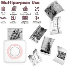 Mini Photo Printer Compatible With IPhone/Android,1000mAh Portable Thermal Photo Printer For Gift Study Notes Work Children Photo Picture Memo - Pink - View 9