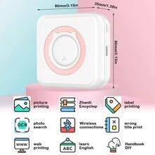 Mini Photo Printer Compatible With IPhone/Android,1000mAh Portable Thermal Photo Printer For Gift Study Notes Work Children Photo Picture Memo - Pink - View 3
