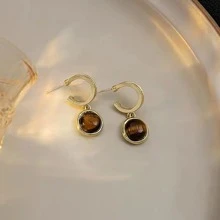 Hoa tai hình chữ C tròn, thiết kế thời trang và độc đáo, phụ kiện tai phong cách cổ điển và cổ điển - Cà phê nâu - Xem 5