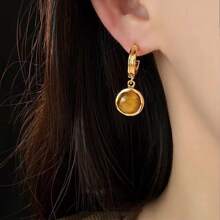 Hoa tai hình chữ C tròn, thiết kế thời trang và độc đáo, phụ kiện tai phong cách cổ điển và cổ điển - Cà phê nâu - Xem 2