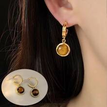 Hoa tai hình chữ C tròn, thiết kế thời trang và độc đáo, phụ kiện tai phong cách cổ điển và cổ điển - Cà phê nâu - Xem 3