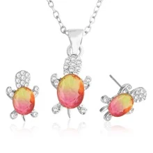 1套時尚小眾設計烏龜耳環項鍊套裝女動物系列飾品