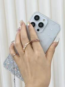 Funda de teléfono transparente con decoración de flores 3D - Blanco - Ver 7