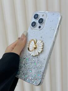Funda de teléfono transparente con decoración de flores 3D - Blanco - Ver 3