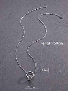 1pc Men's European & American Personalized Vintage Love Double Hoop Ring Connection Pendant Necklace
