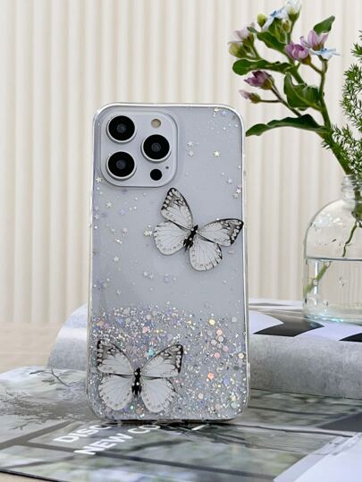 Summer Fairycore Y2k 1pc Butterfly Pattern Clear Phone Case,International Version, Not The Domestic Version