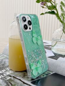 1个蝴蝶图案手机壳，国际版，非国内版 - 綠色 - 查看 6