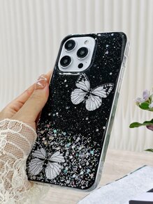 1 pieza Funda de teléfono con diseño de mariposa, versión internacional, no la versión nacional - Negro - Ver 4