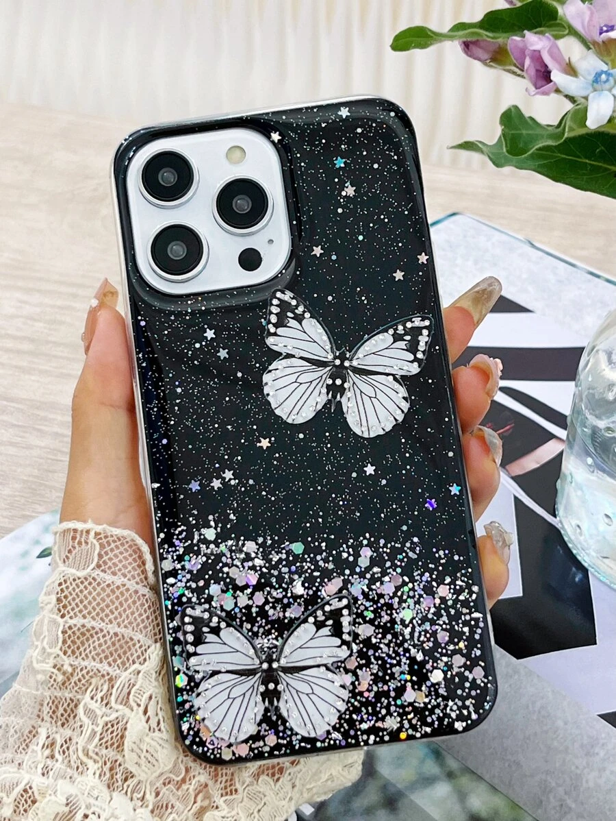 1 pieza Funda de teléfono con diseño de mariposa, versión internacional, no la versión nacional
