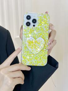 1pc Glitter Phone Case With Heart Shaped Mirror,International Version, Not The Domestic Version - Yellow - View 8