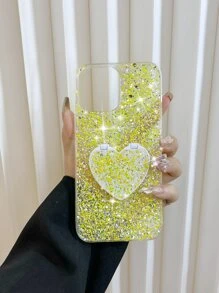 1pc Glitter Phone Case With Heart Shaped Mirror,International Version, Not The Domestic Version - Yellow - View 7
