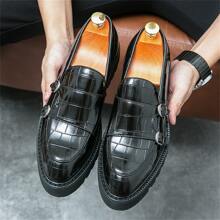 Mocasines de vestir personalizados para hombres - Zapatos de vestir con plataforma y flecos de cuero sintético para adolescentes, estilistas y moda casual - Negro - Ver 3