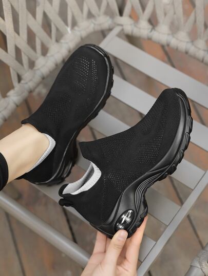 女士针织一脚蹬运动鞋、舞蹈鞋、气垫鞋、时尚百搭的夏季户外鞋