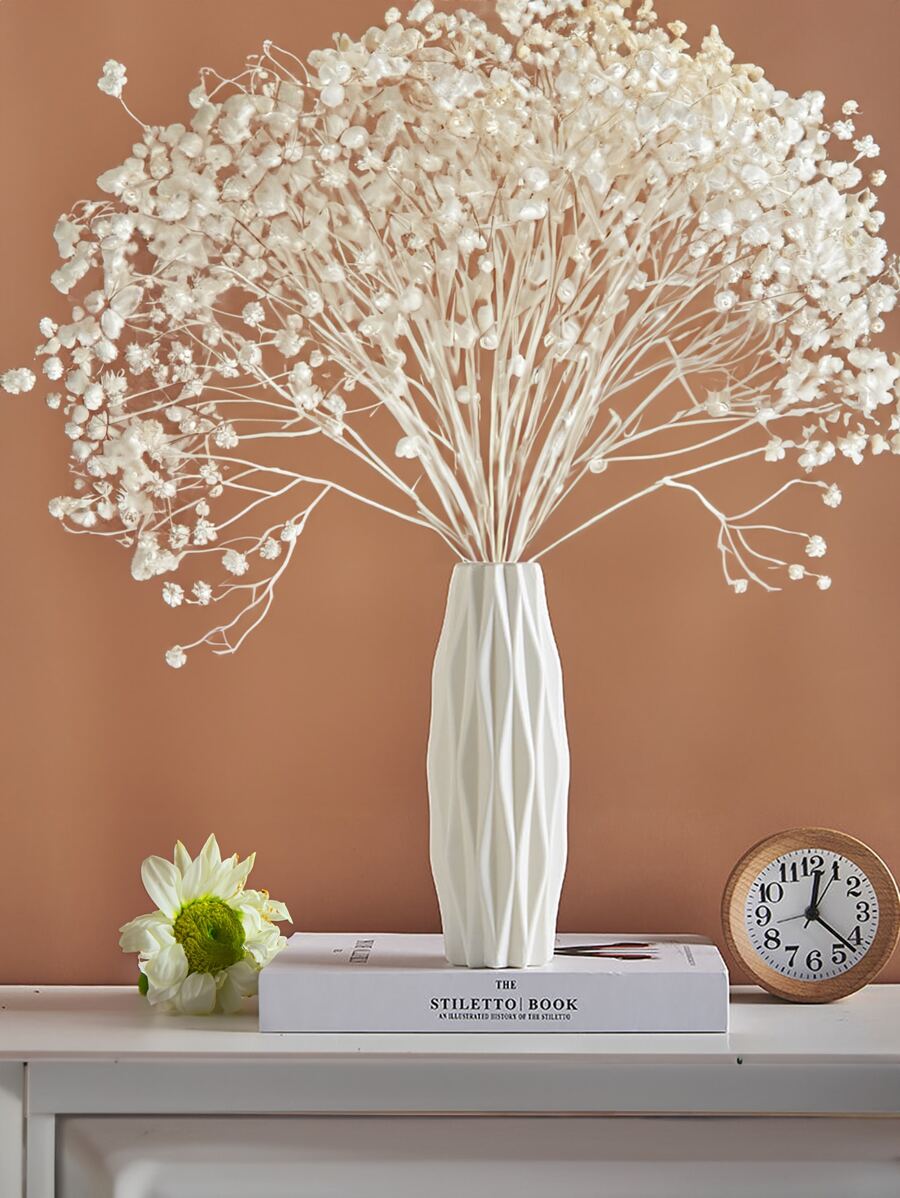 1个现代简约塑料仿陶瓷花瓶，北欧波西米亚风格，中性米色高圆柱螺旋纹理花瓶，适用于蒲苇草人造花，家居客厅卧室浴室办公室装饰，婚礼复活节春季乔迁礼物