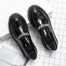 Men's Formal Dress Loafers - Slip-On Shiny Leather Elevator Dress Shoes With Tassel & Beads For Hairstylists - Black - View 1