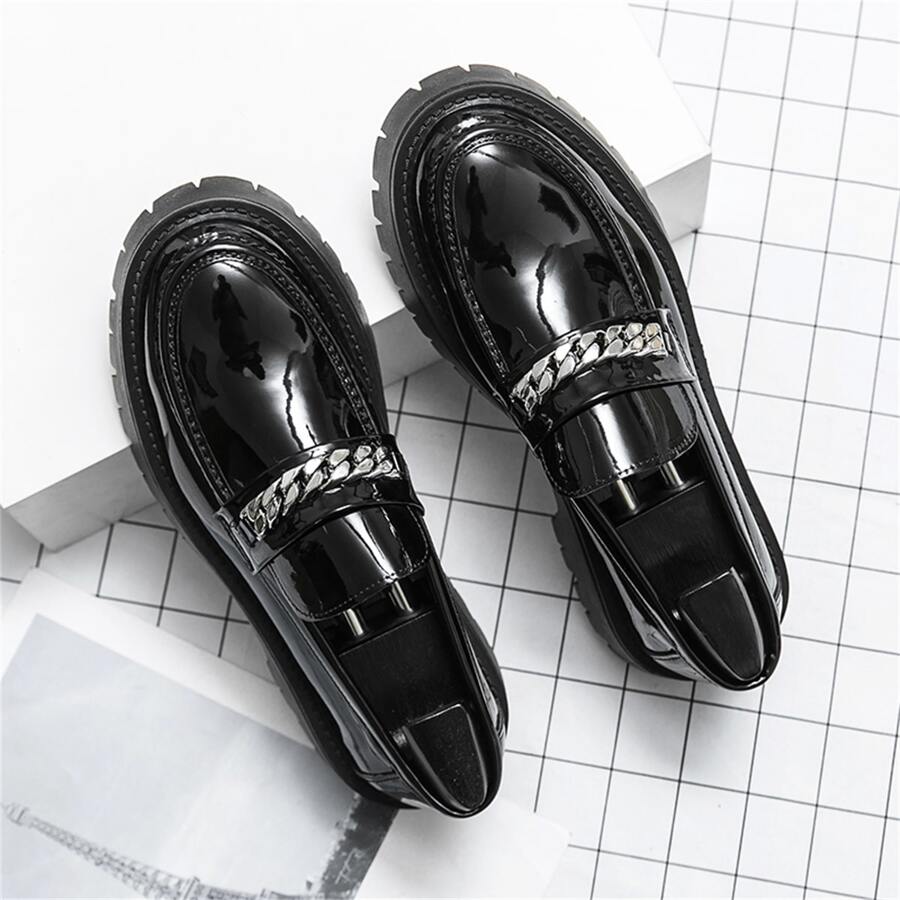 Men's Formal Dress Loafers - Slip-On Shiny Leather Elevator Dress Shoes With Tassel & Beads For Hairstylists - Black - View 1