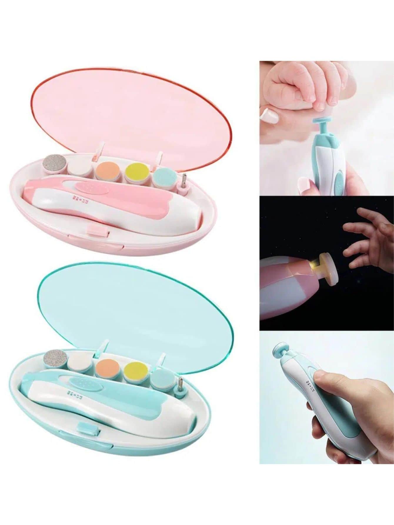 lima de uñas para bebe eléctrica portátil con luz led 6 en 1 - Azul - Ver 1