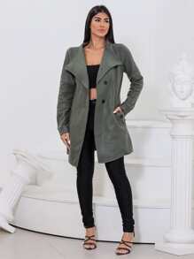 Women Overcoats - xanh quân đội - Xem 7
