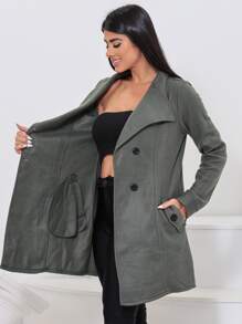 Women Overcoats - xanh quân đội - Xem 4