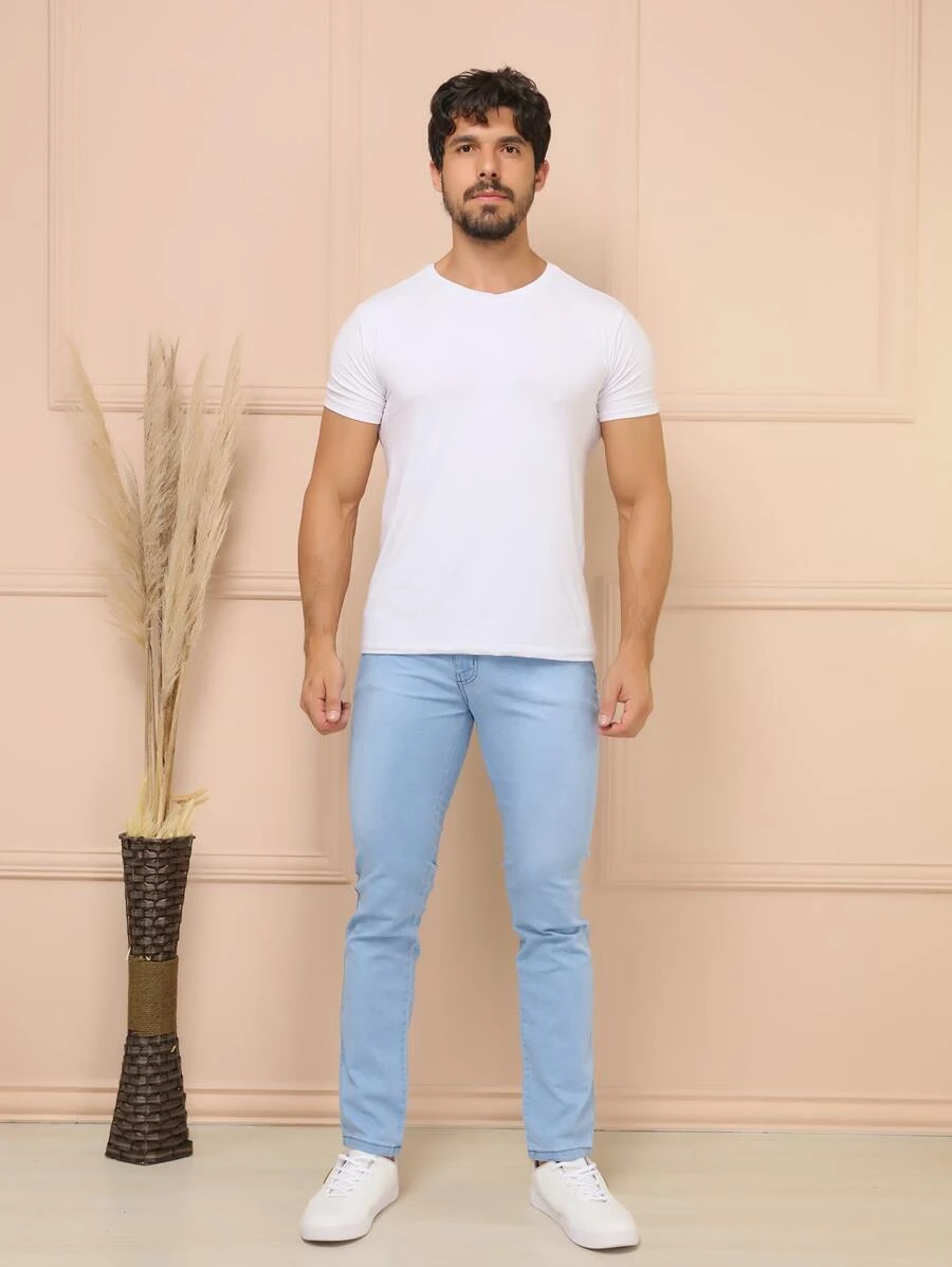 Men Pants - 淺色水洗藍 - 查看 1