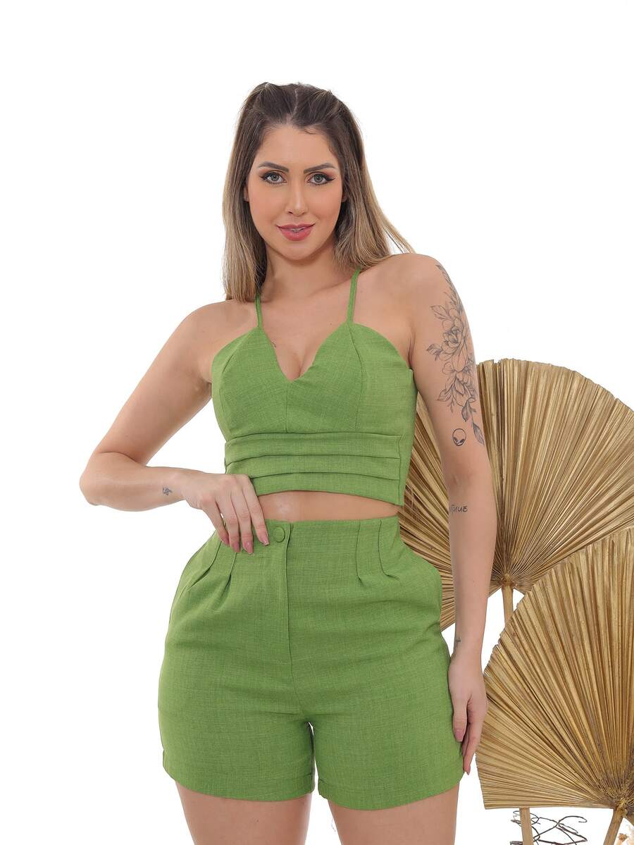 Women Two-piece Outfits - 橄欖綠 - 查看 1