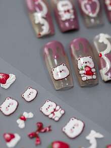 1張新款超薄美甲貼紙帶草莓&熊膠黏劑貼花,可愛指甲裝飾 - 彩色 - 查看 4
